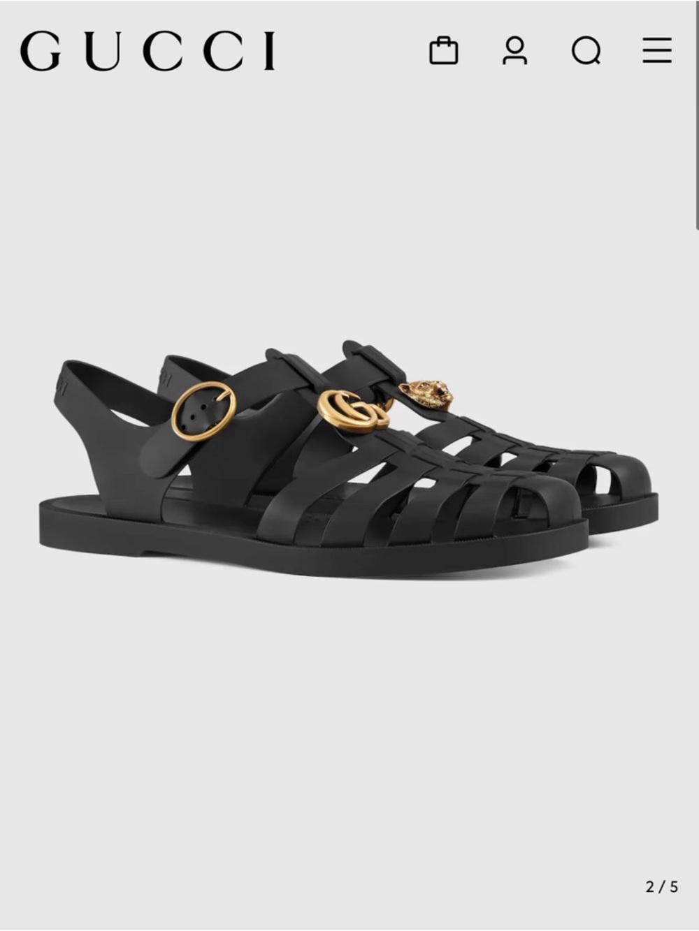 Gucci Black Jelly Fisherman Sandals with Gold GG and Buckle